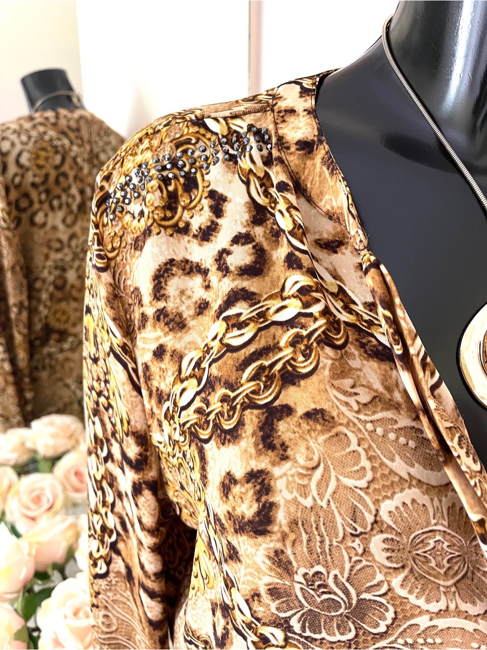 JENNIFER LOPEZ Blouse XL Animal Print Top brown Leopard Women Shirt - Picture 6 of 6